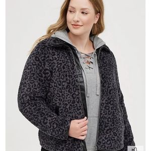 NWT ZIP FRONT JACKET - FAUX SHEARLING LEOPARD PRINT GREY Size 00X